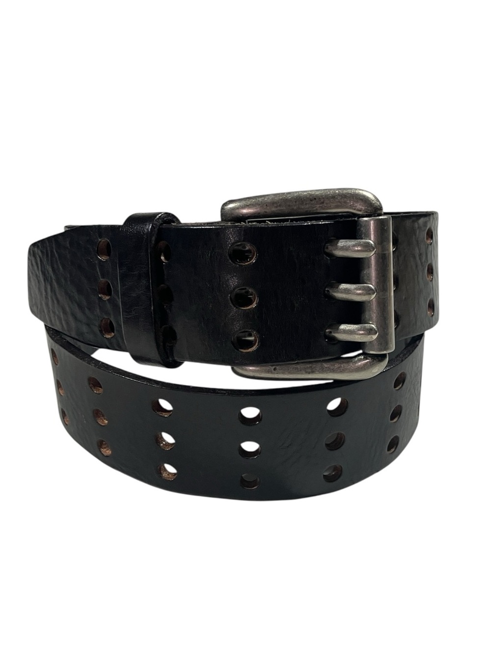 Levis Black Leather Double Prong Eyelet Hole Belt Size 34 Retro Biker Punk Goth